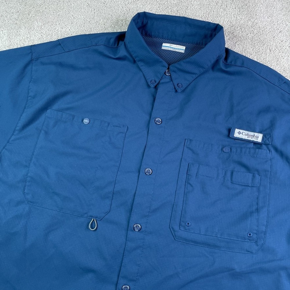 Columbia PFG Shirt Mens XXL Blue Bonehead Fishing Performance Short Sleeve